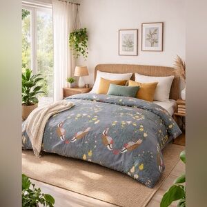 Simons Gray and Yellow Bird Duvet Cover